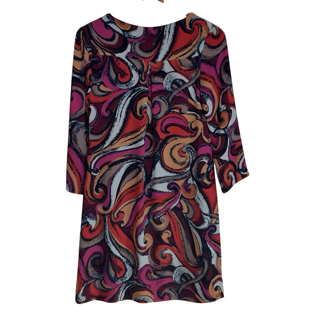 Maeve Anthropologie Flavia Swirl Print Shift Dress Size XS Abstract Red Orange